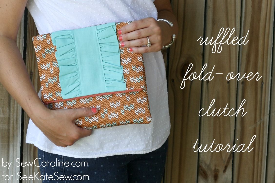 ruffled fold-over clutch tutorial // sewcaroline.com on seekatesew.com 