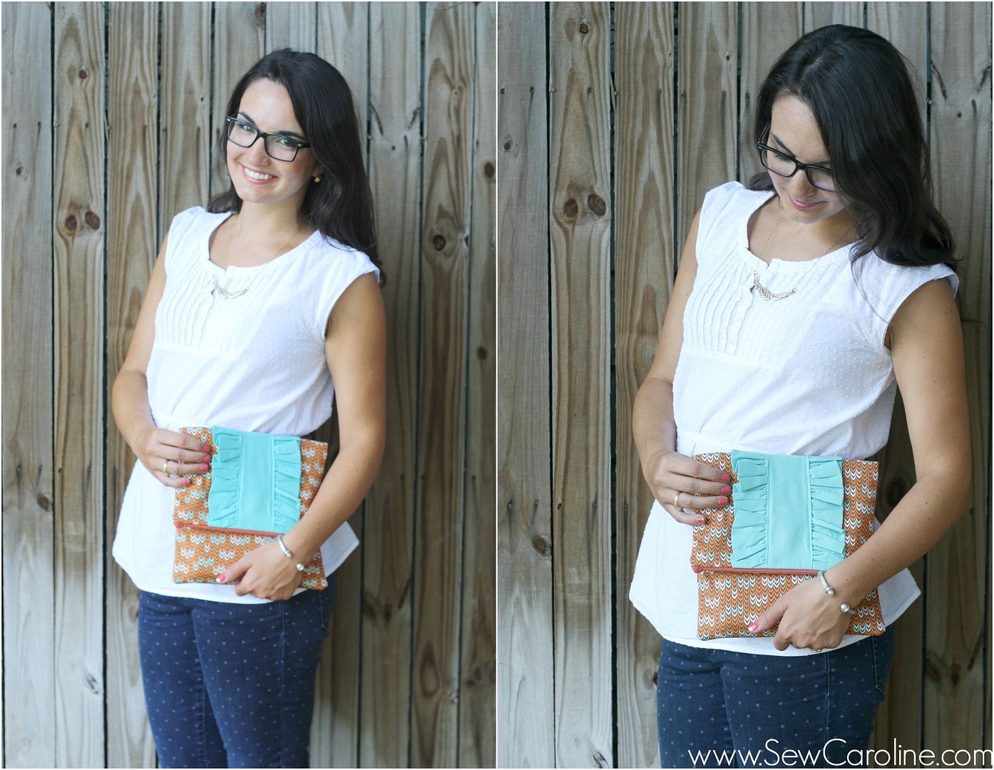 ruffled fold-over clutch tutorial // sewcaroline.com on seekatesew.com 