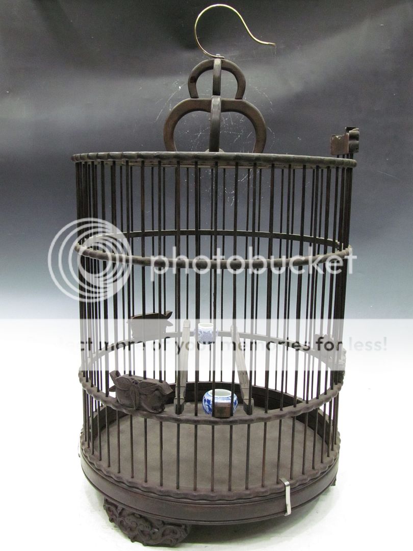 Chinese Large Redwood Engraving Round Bird Cage  