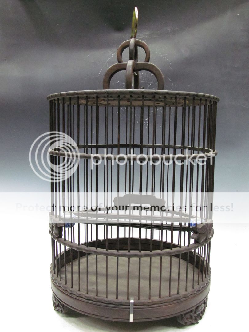 Chinese Large Redwood Engraving Round Bird Cage  