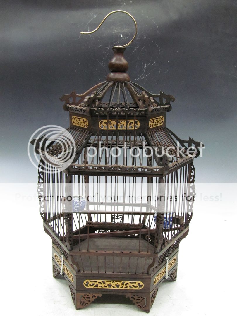 Chinese Redwood Engraving Six square Bird Cage  