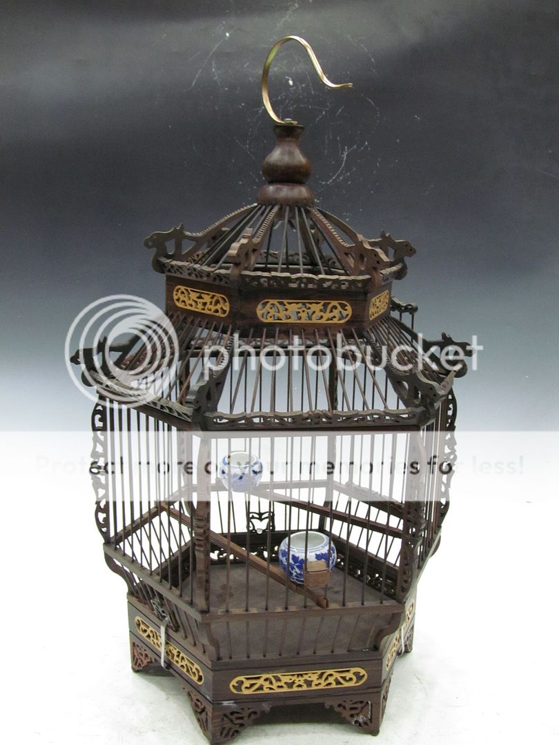 Chinese Redwood Engraving Six square Bird Cage  