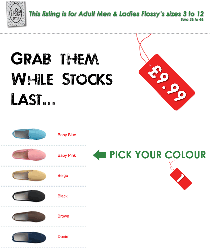 Flossy Plimsoll Shoes All Colours Men Ladies Adult Sizes 3 to 12