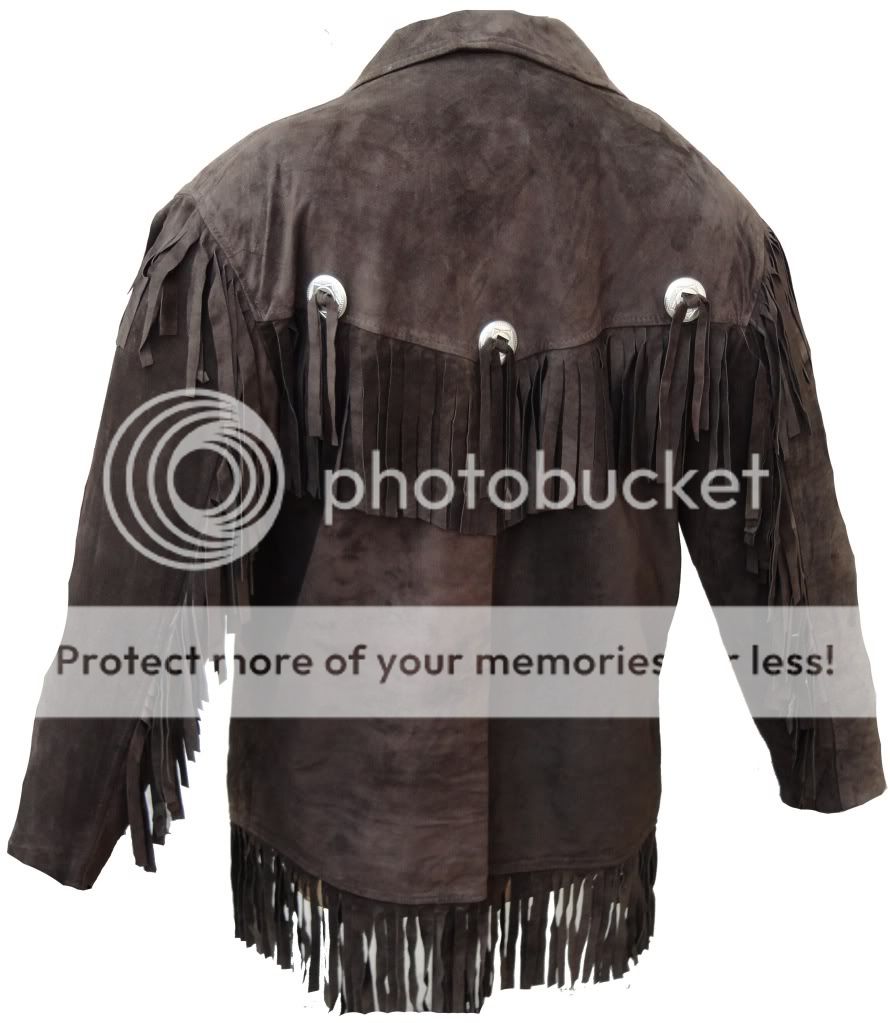 Mens Brown Cowboy Fringe Tassle Suede Leather Jacket  