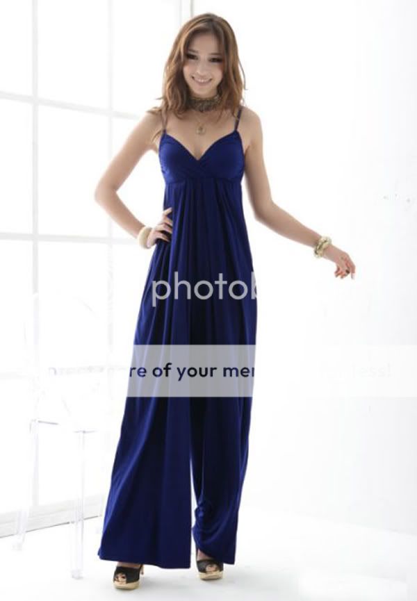 2012 New Sexy Womens Maxi Party Clubwear Blue Long Cotton Jumpsuit M 