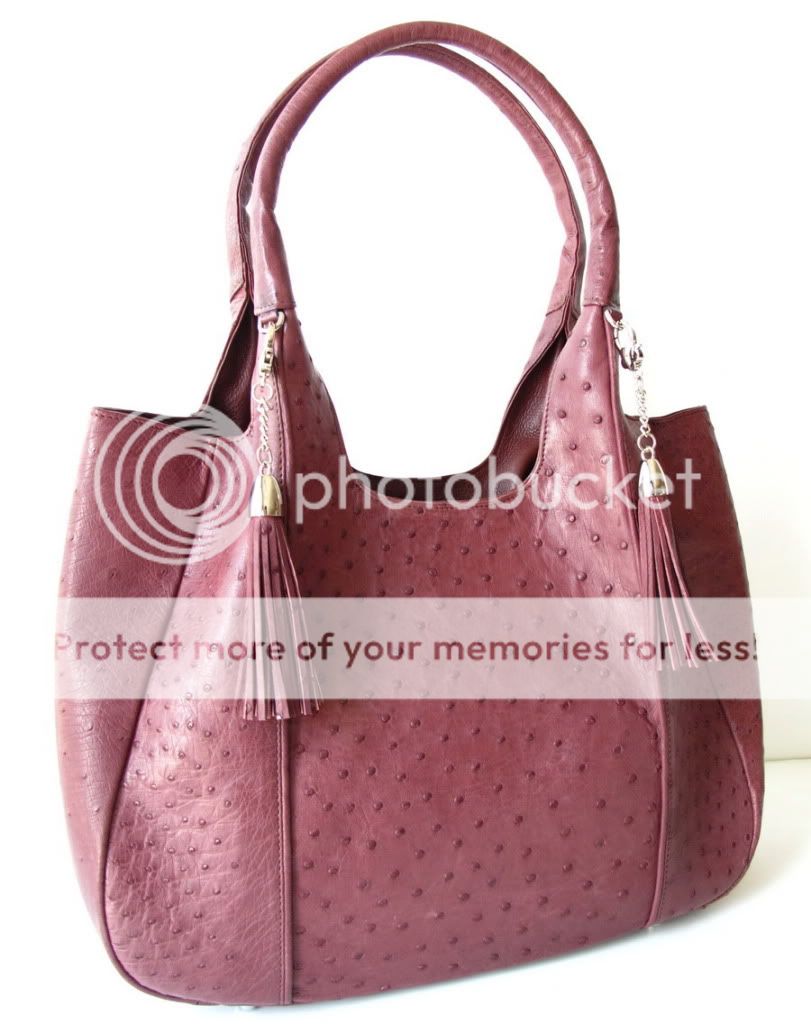   OSTRICH LEATHER HANDBAG BAG HOBO LARGE PURPLE BRAND NEW ~ TUFTS  