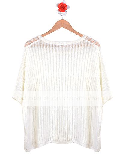 DHTUV10 Korea Stylish Batwing Sweater Openwork Knit Loose Top White 