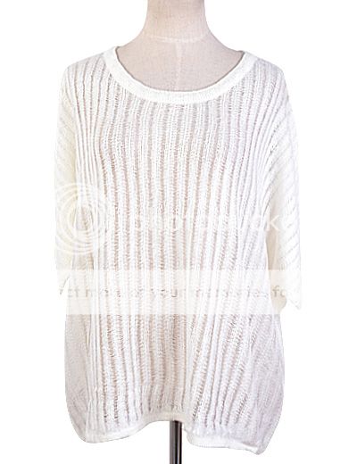 DHTUV10 Korea Stylish Batwing Sweater Openwork Knit Loose Top White 