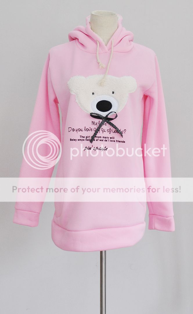 DIZ11 New Korean Cute Sweety Bear Printed Casual Coat Hoodie Long Tops 